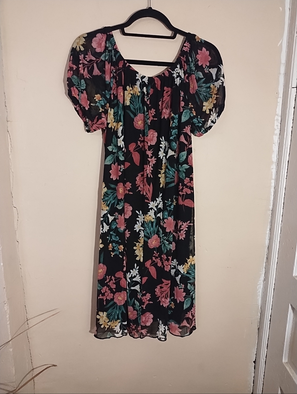 NWT Joie Black Floral Dress Sz L Career Casual Flutter Sleeve - Picture 2 of 8